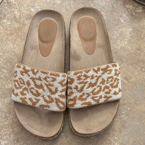 Anthropologie Leopard Print Sandals in Tan and Cream